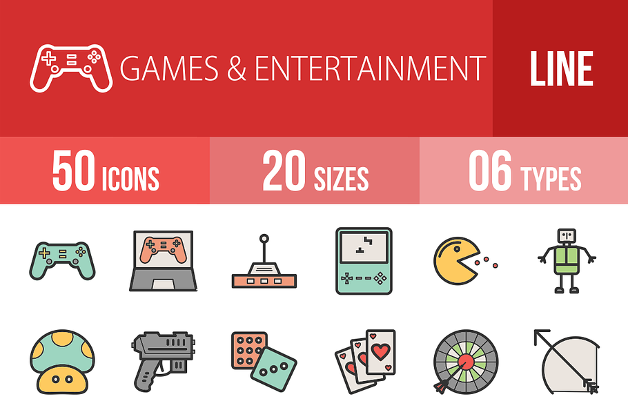 50 Games Line Filled Icons