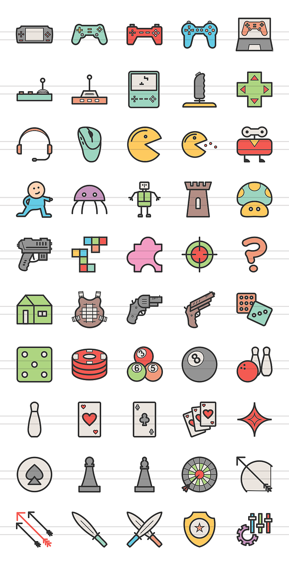50 Games Line Filled Icons in Graphics - product preview 1