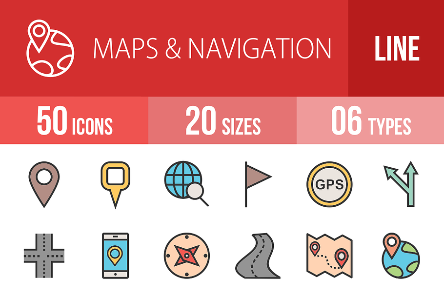 50 Maps&Navigation Line Filled Icons