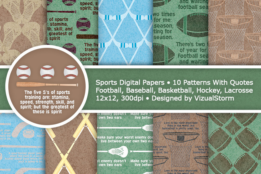 Green and Brown Sports Digital Paper in Patterns - product preview 8
