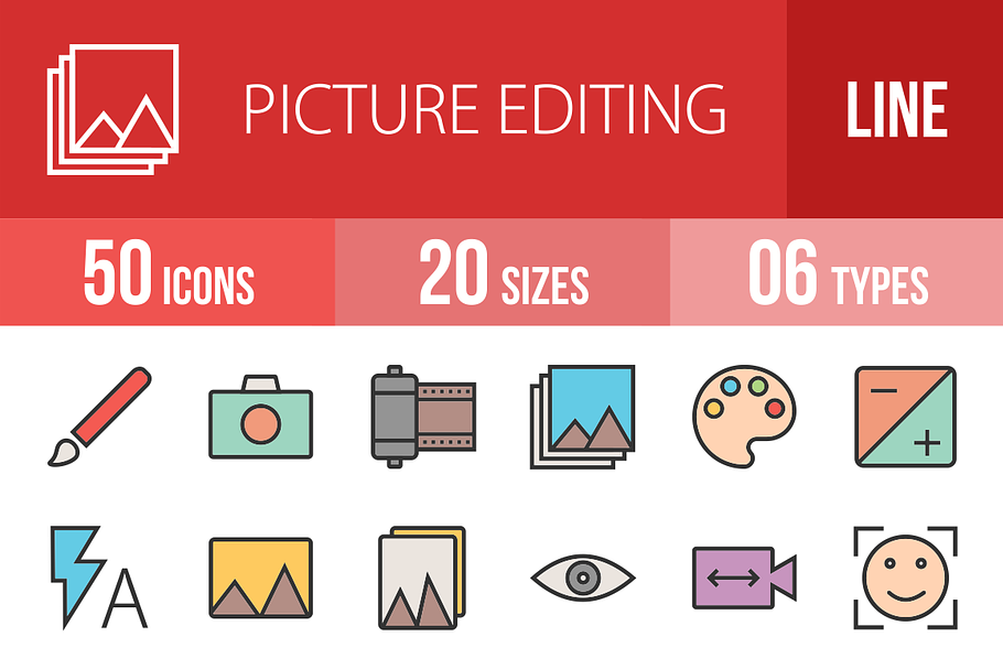 50 Picture Editing Line Filled Icons