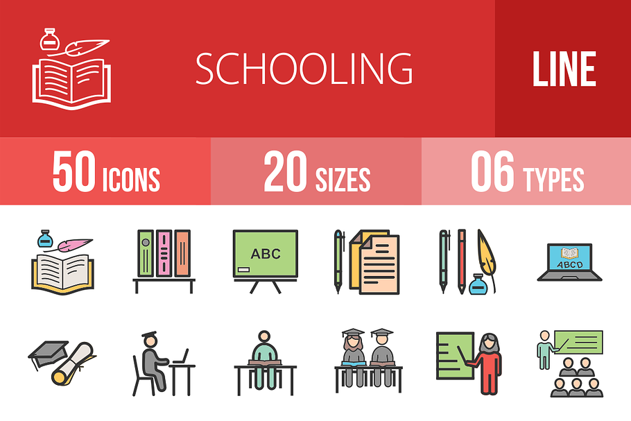 50 Schooling Line Filled Icons