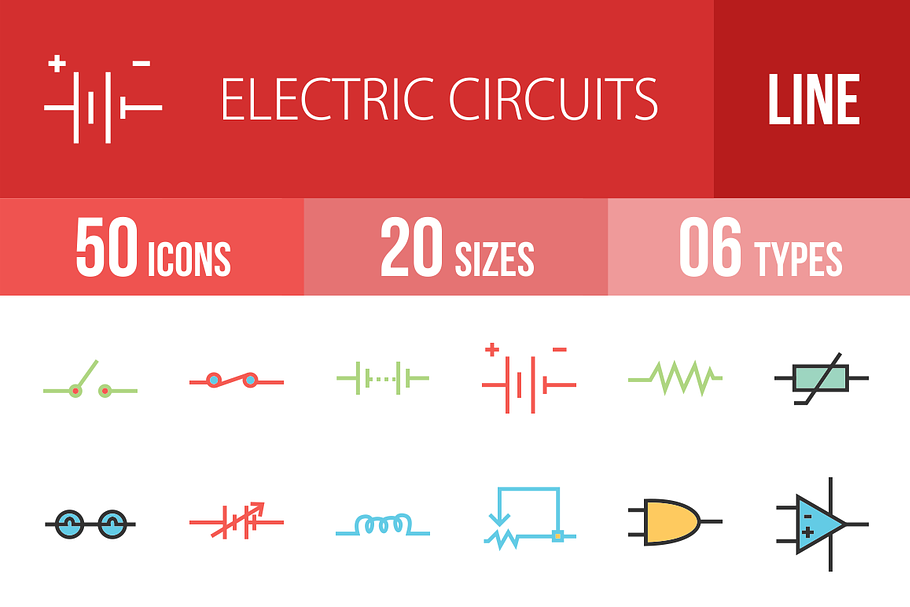 50 Electric Circuit Line Filled Icon