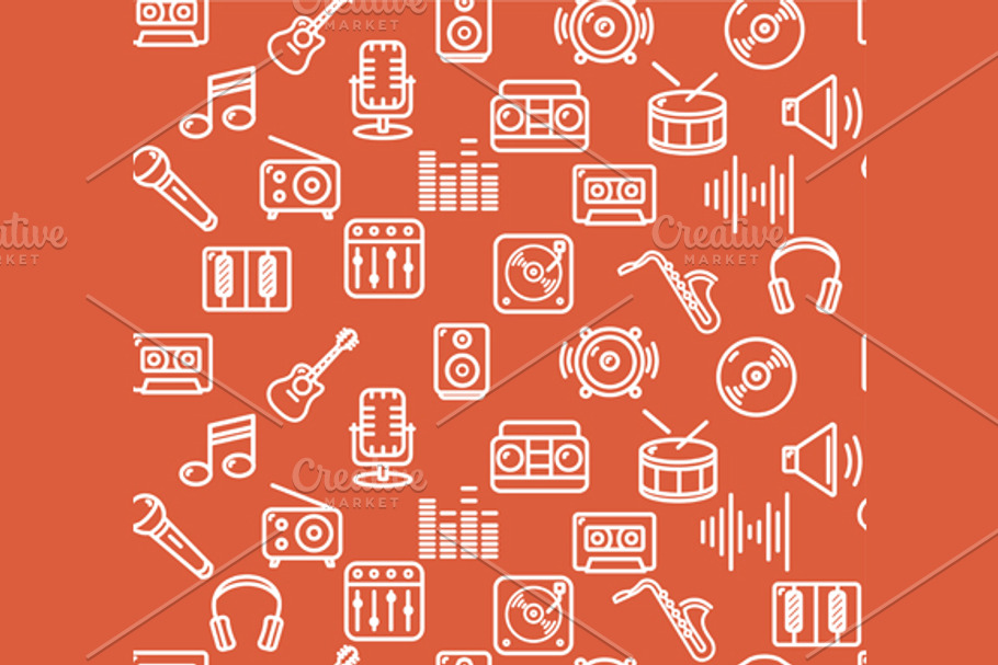 Music Background Outline Icon Set. in Patterns - product preview 8