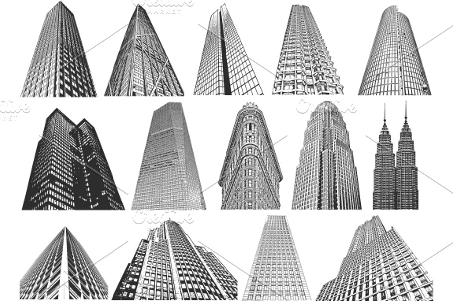 Skyscrapers- vector/brush set in Illustrations - product preview 8