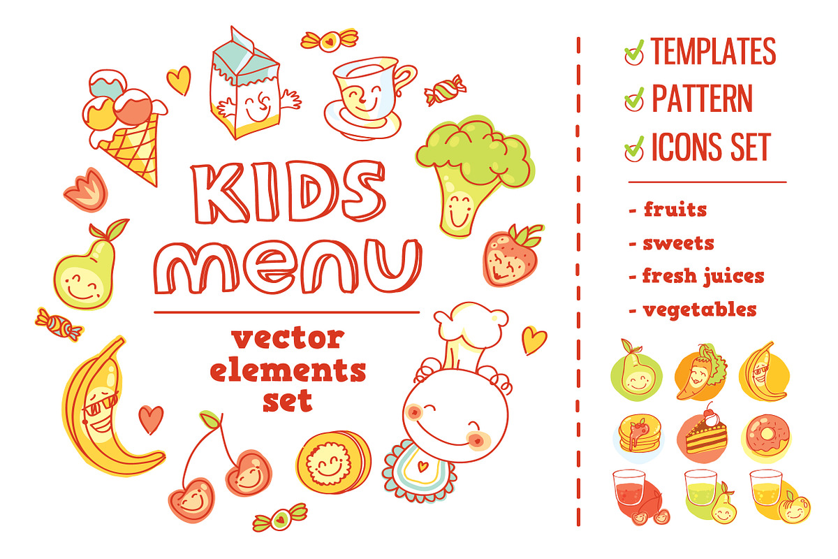 Kids Menu BIG vector elements set in Illustrations - product preview 8