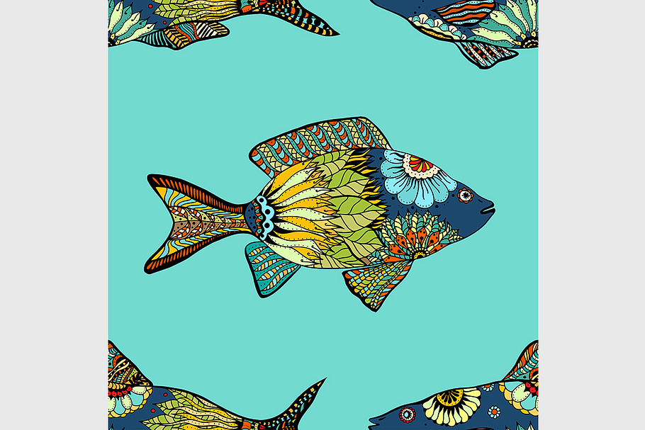 seamless pattern with fish in Graphics - product preview 8