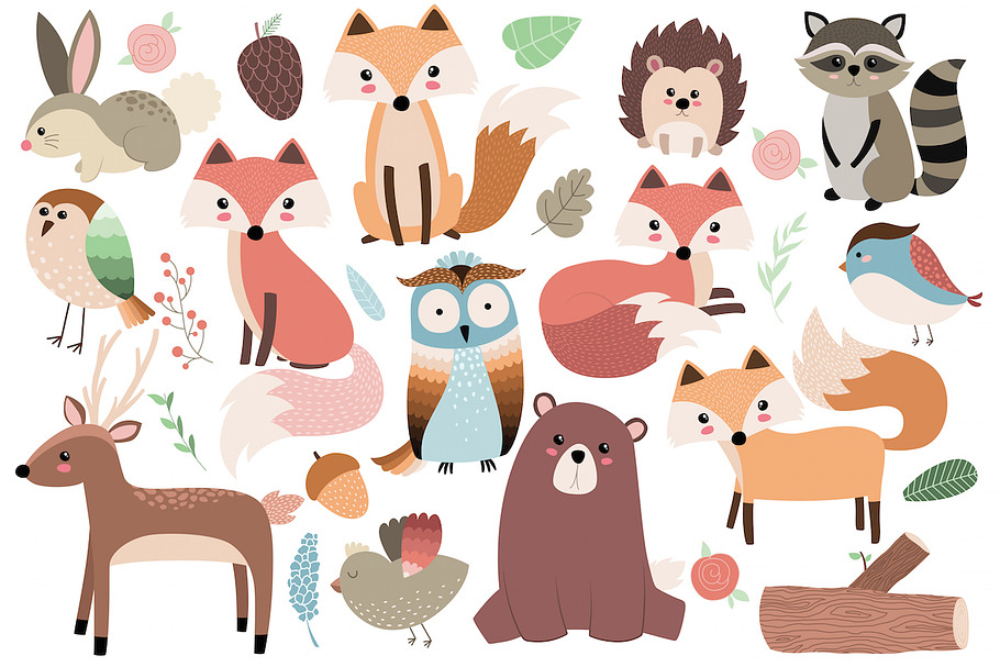 Woodland Forest Animals Clipart Set in Illustrations - product preview 8