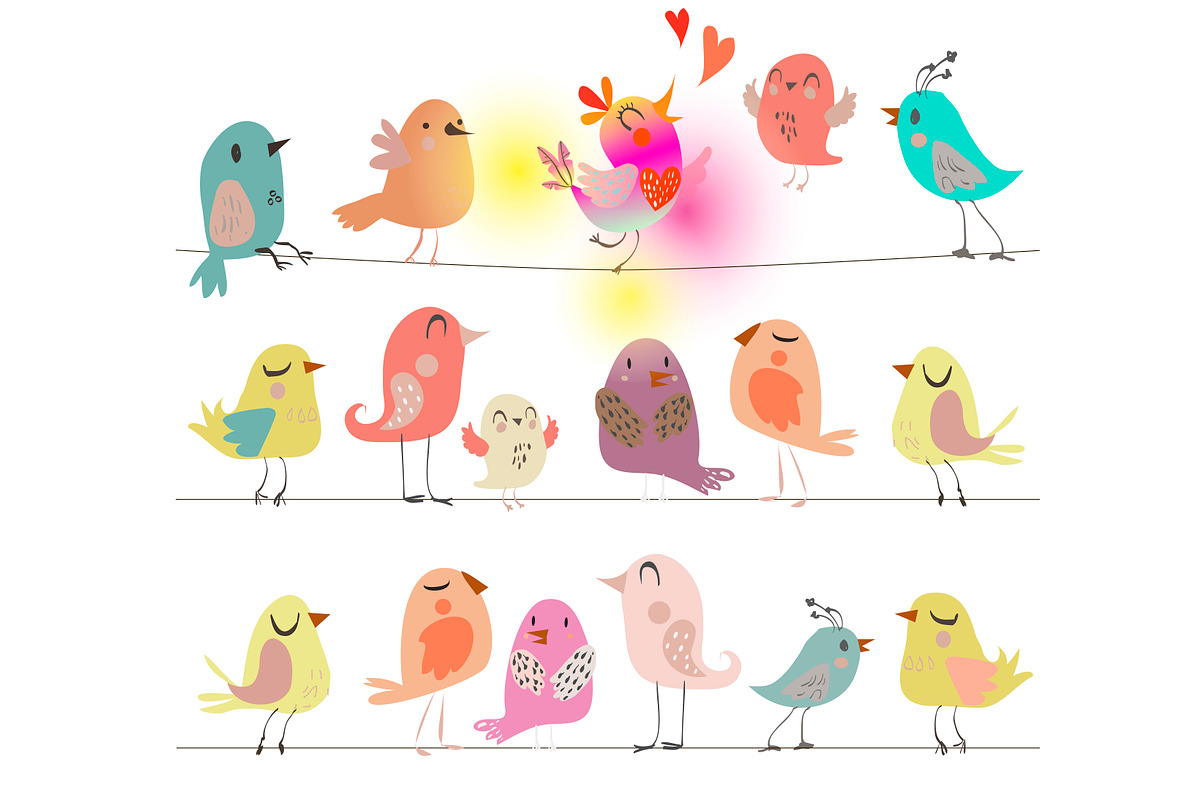 set with cute birds in Illustrations - product preview 8