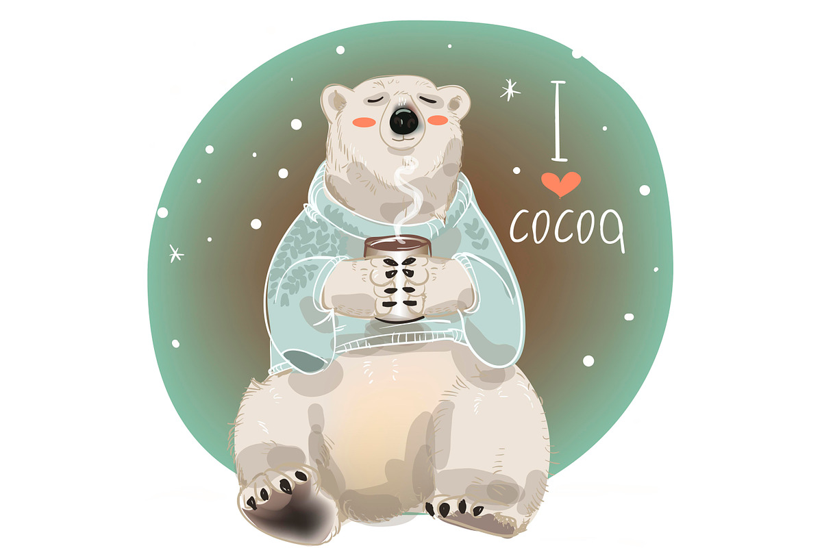 cute polar bear with hot drink in Illustrations - product preview 8