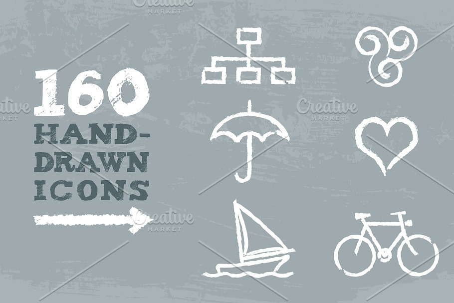 160 hand-drawn icons in Graphics - product preview 8