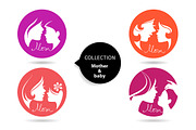 4 Mother & Baby Silhouettes Icon Set