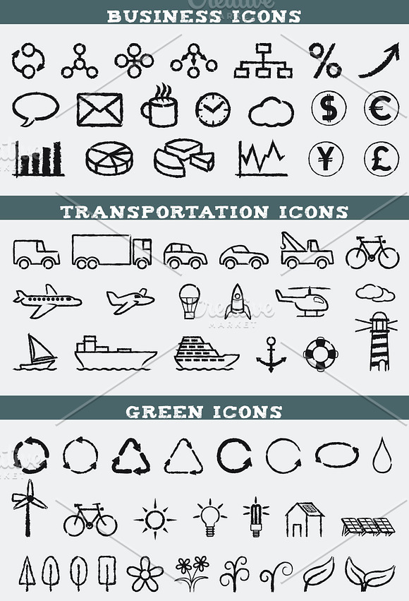 160 hand-drawn icons in Graphics - product preview 1
