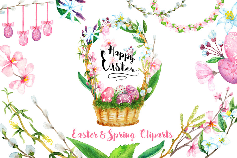 Watercolor Easter and Spring Clipart in Illustrations - product preview 8