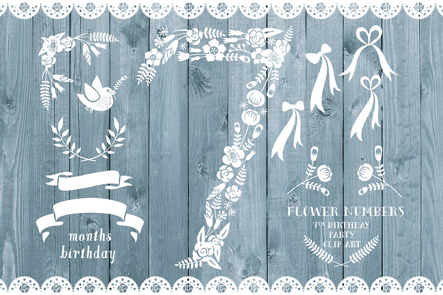 Floral number seven, card invite in Illustrations - product preview 8