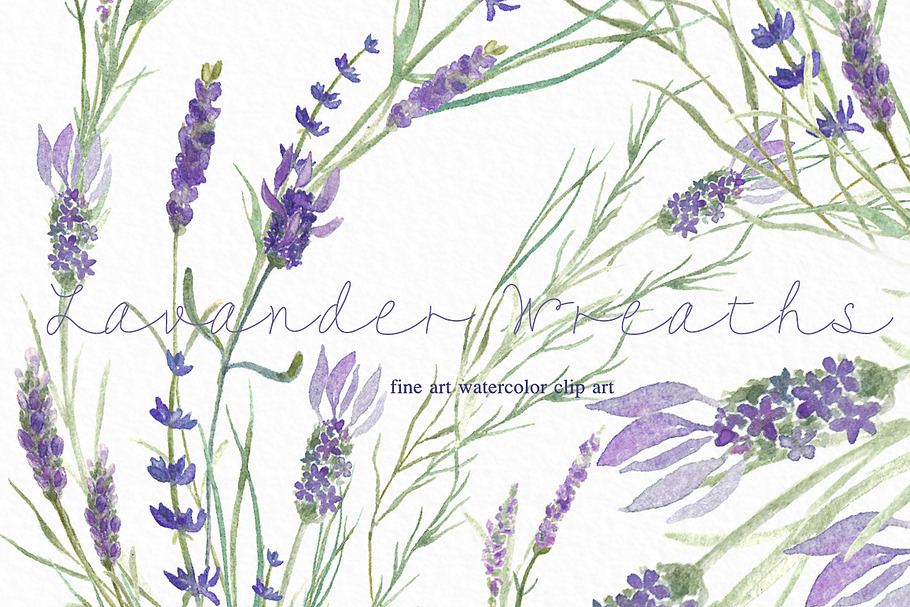 Lavender wreaths watercolor clipart in Illustrations - product preview 8