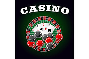 Gambling icon with aces and roulette