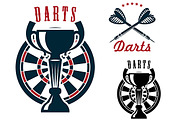 Darts symbols with dartboard and cup