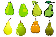 Green, yellow and orange pear fruits