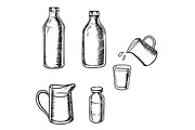 Bottles, jugs and glass of milk