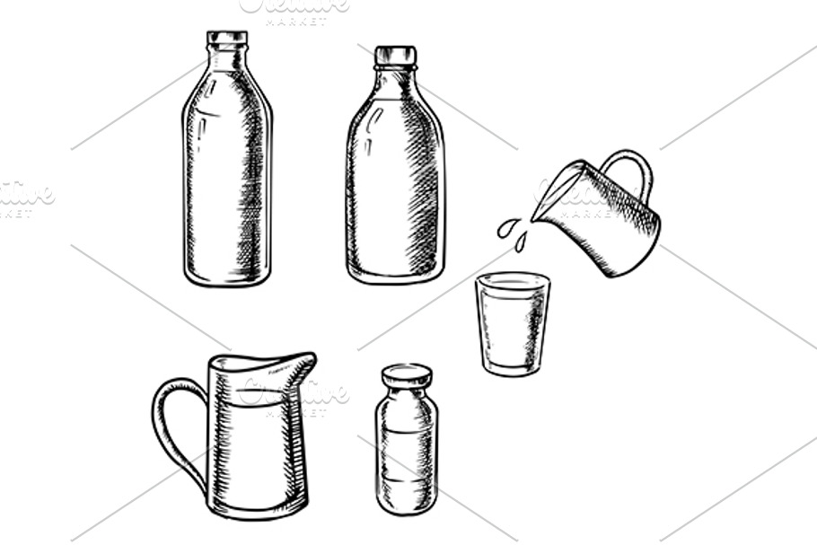 Bottles, jugs and glass of milk in Graphics - product preview 8