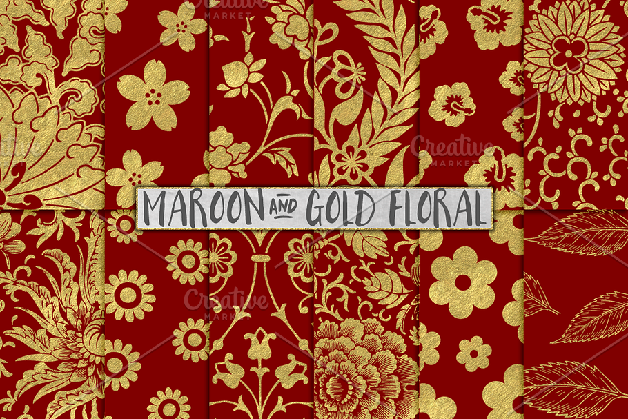Maroon and Gold Floral Papers