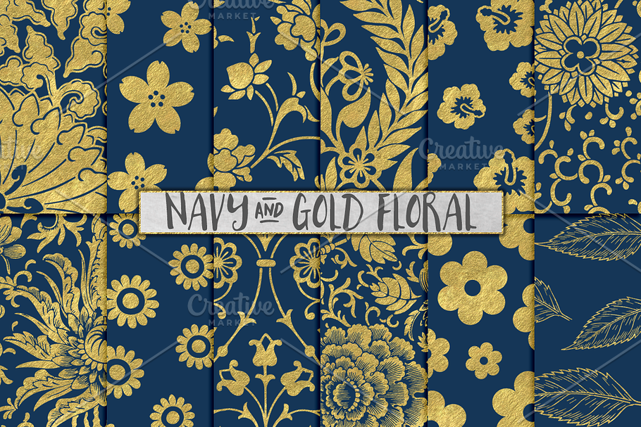 Navy and Gold Floral Backgrounds