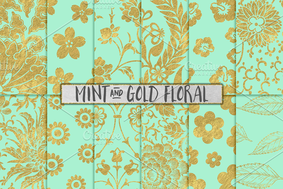 Mint and Gold Floral Backgrounds