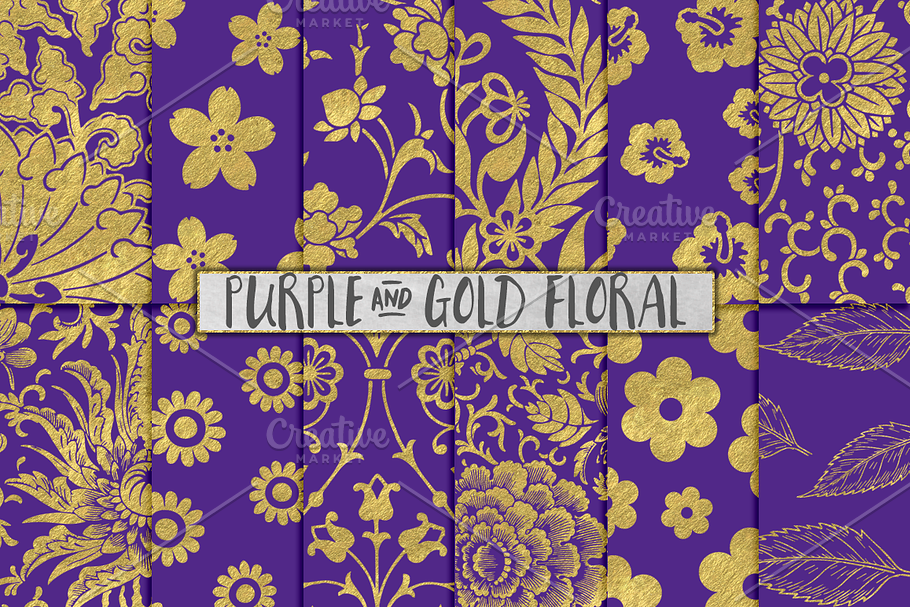 Royal Purple and Gold Floral Papers