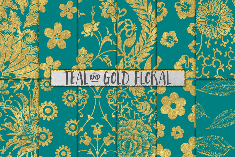 Teal and Gold Flower Backgrounds