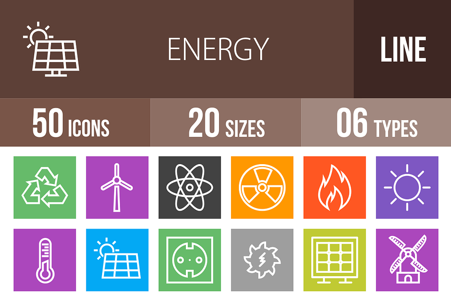 50 Energy Line Multicolor Icons