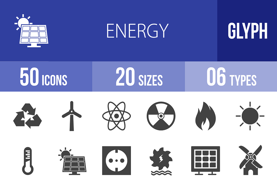 50 Energy Glyph Icons
