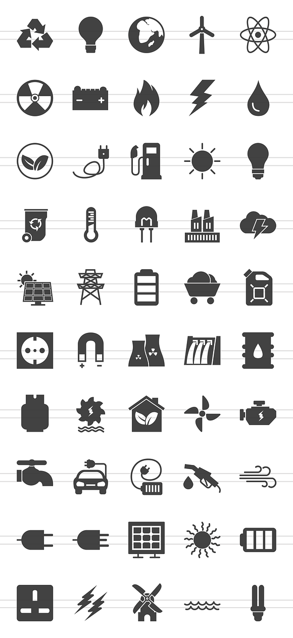 50 Energy Glyph Icons in Glyph Icons - product preview 1
