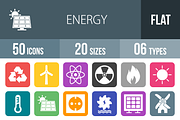 50 Energy Flat Round Corner Icons
