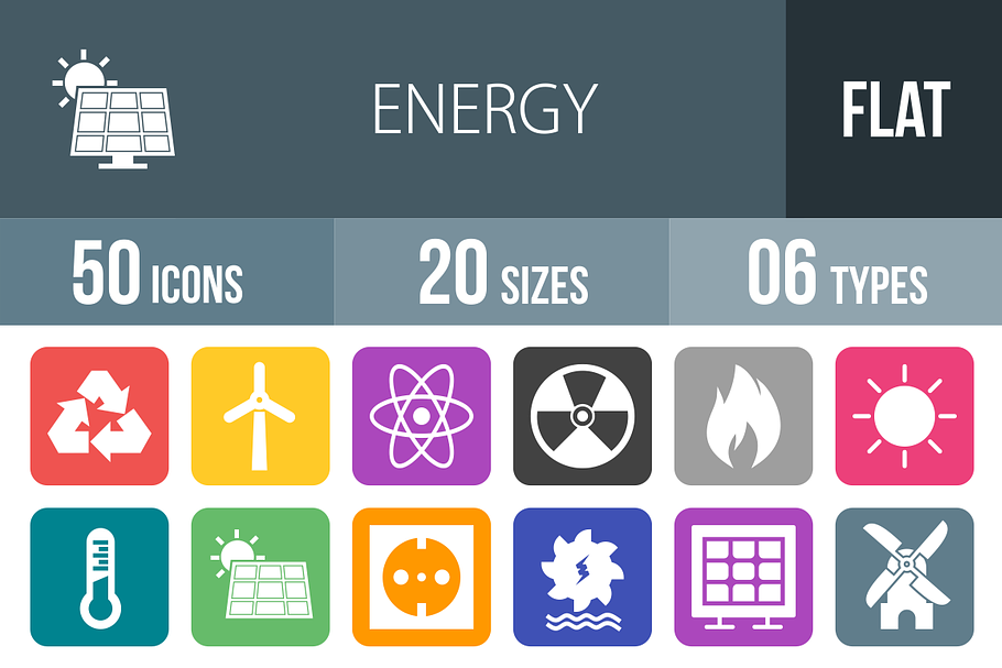 50 Energy Flat Round Corner Icons in Graphics - product preview 8