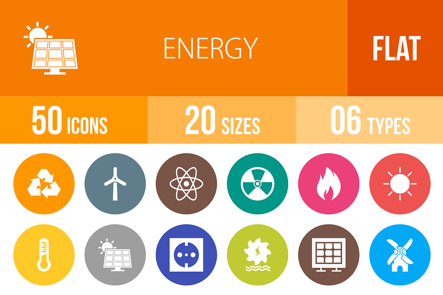 50 Energy Flat Round Icons