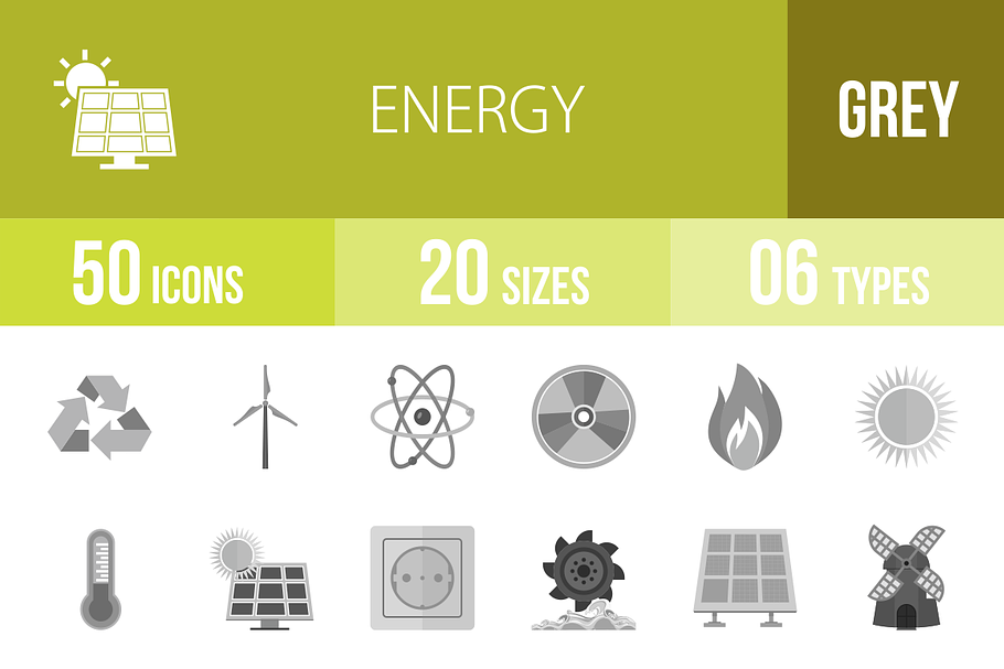 50 Energy Greyscale Icons