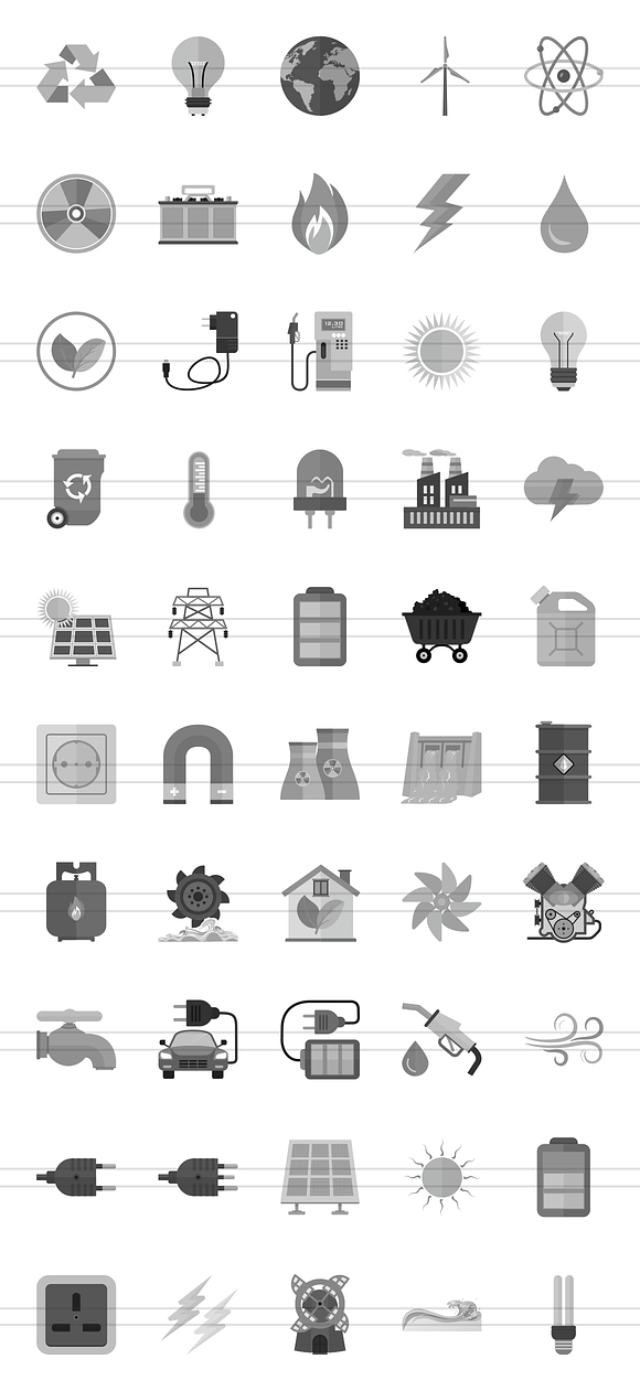 50 Energy Greyscale Icons in Graphics - product preview 1