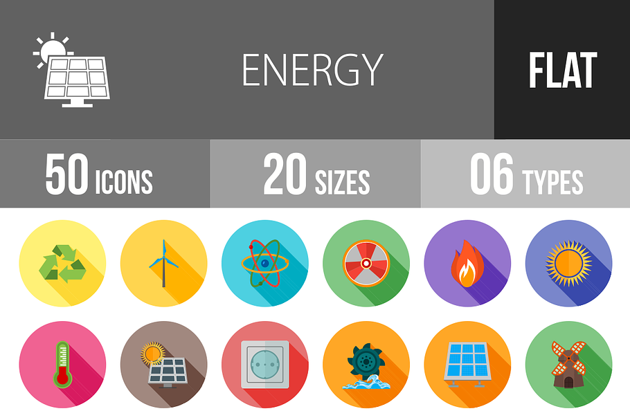 50 Energy Flat Shadowed Icons