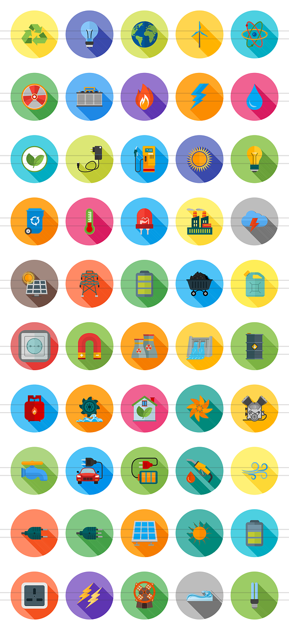 50 Energy Flat Shadowed Icons in Graphics - product preview 1