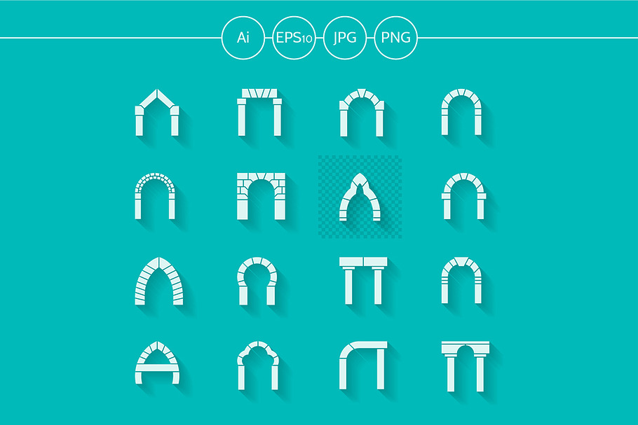 Archway flat silhouette vector icons