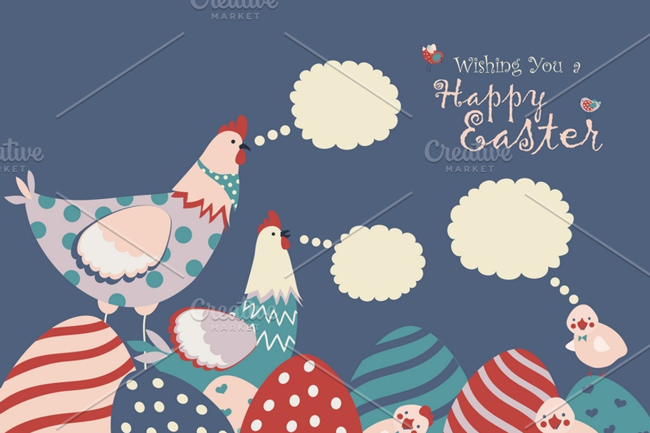 Easter chicken with easter eggs in Illustrations - product preview 8