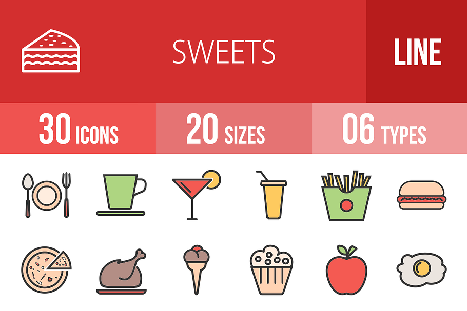 30 Sweets Line Filled Icons