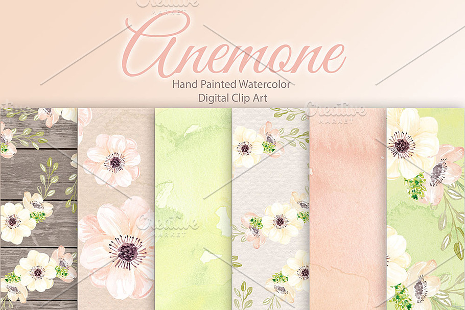 Watercolor anemone digital paper