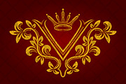 Patterned golden letter V monogram