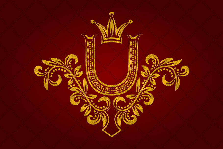 Patterned golden letter U monogram