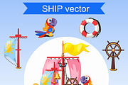 Cartoon ship and items individually