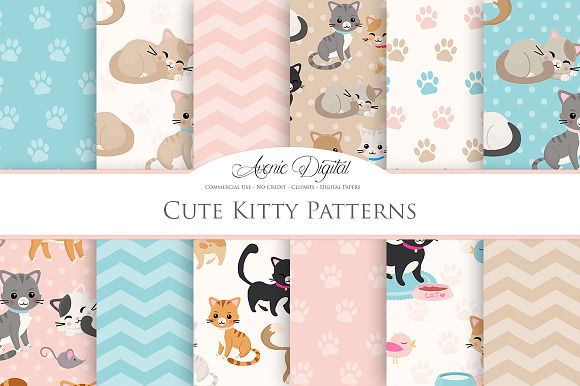 Cute Cat Digital Paper Patterns in Patterns - product preview 1