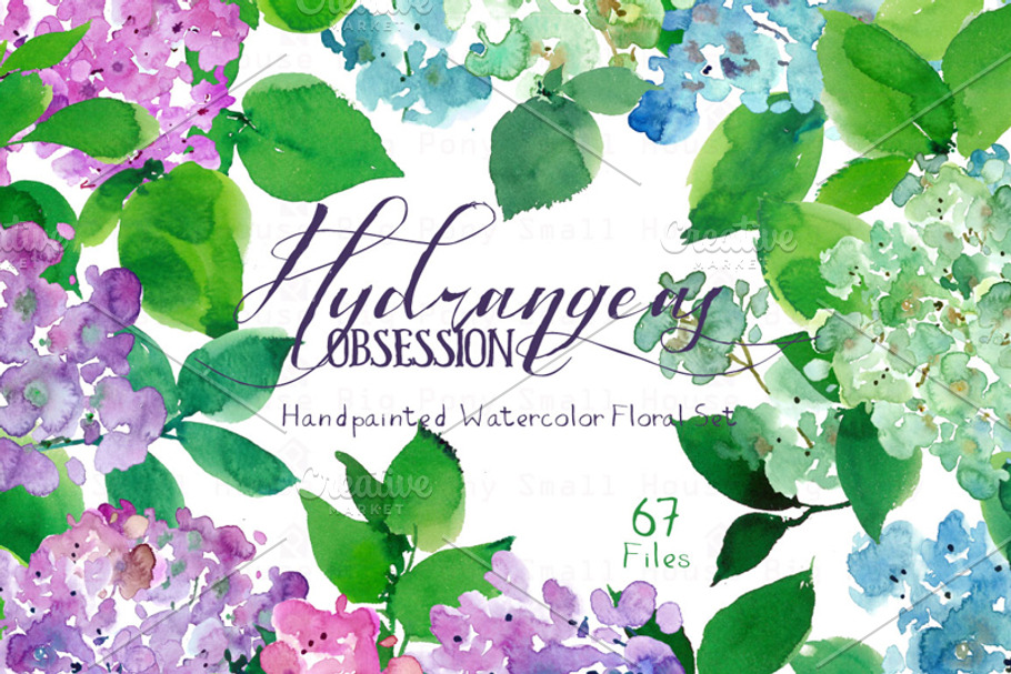Hydrangeas Obsession - Watercolor in Illustrations - product preview 8