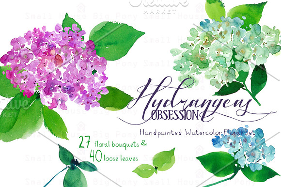 Hydrangeas Obsession - Watercolor in Illustrations - product preview 4